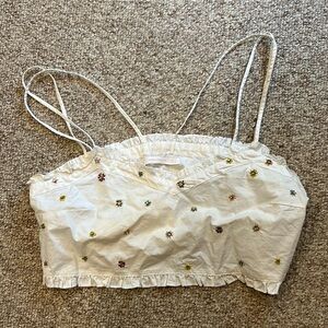 Zara white strappy ruffle white crop top with beaded flower detail size medium